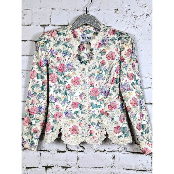 Vintage Floral Brocade Pearl-Button Coastal Grandma English Garden Jacket 4P - Picture 2 of 10